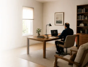 Sesión de consultoría online por videollamada desde un despacho