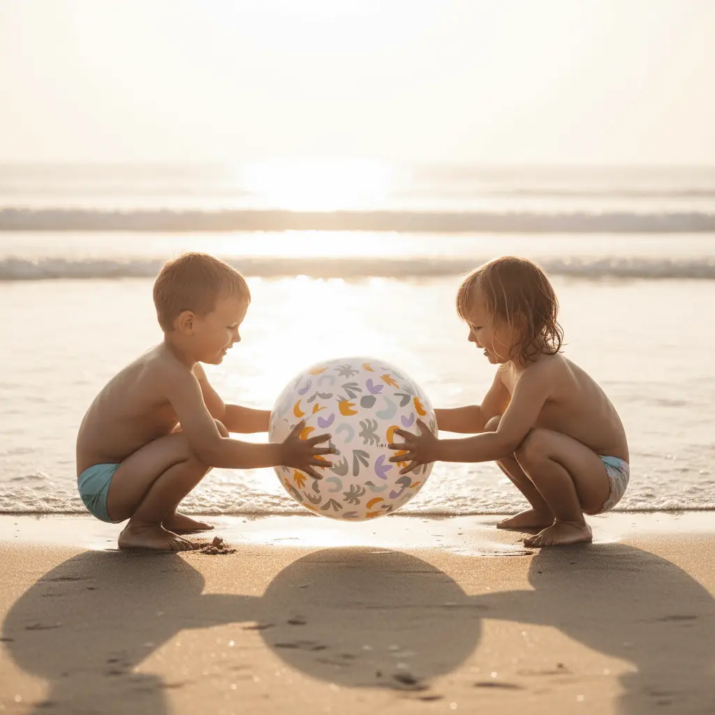 niños cogiendo la pelota hinchable