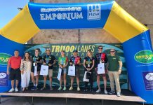 Beatriz Tenreiro y Fernando Barroso nuevos Campeones de Asturias de Media Distancia en la 1º edición del Tri100 de Llanes Pódium Absoluto Campeonato de Asturias MD.