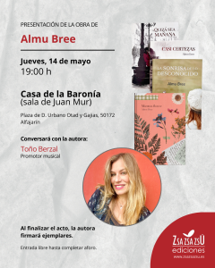 Cartel de la presentación de la obra literaria de Almu Bree en Alfajarín.